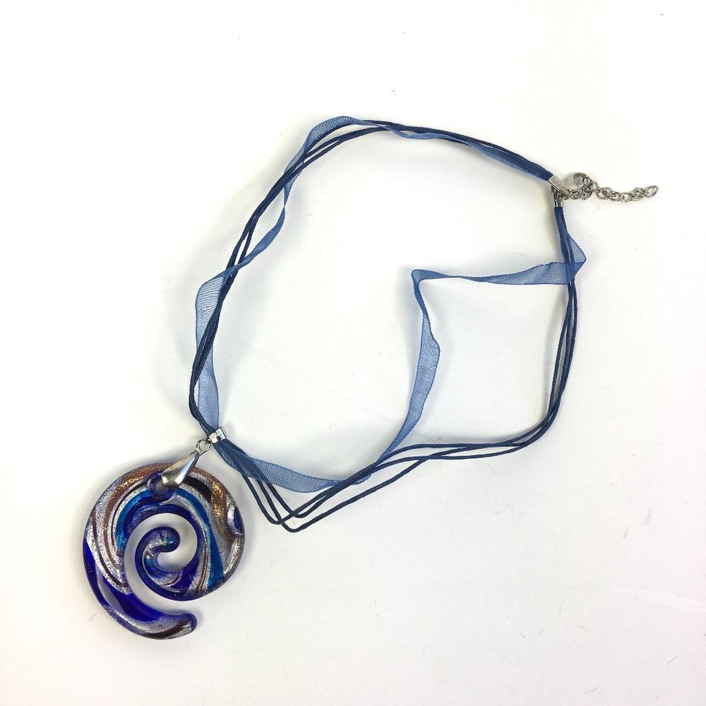 Glass Spiral Necklace Blue and Copper
